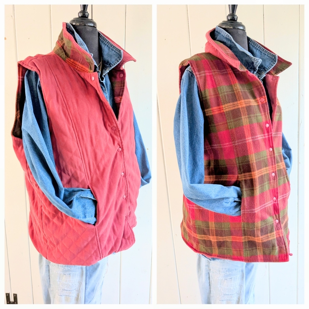Reversible Plaid And Solid Vest From Denim & Co Xl - image 3